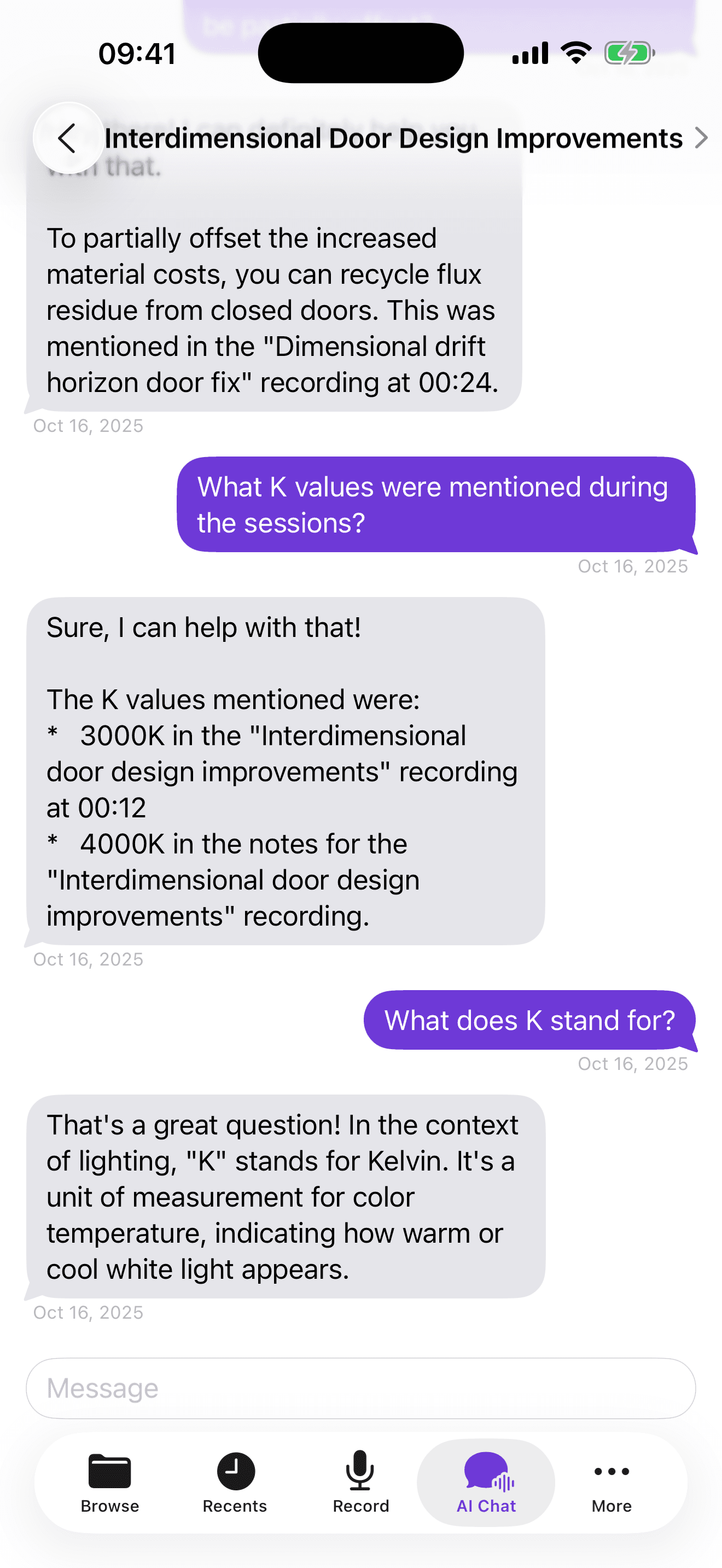 RecorAI AI chat interface with intelligent conversation