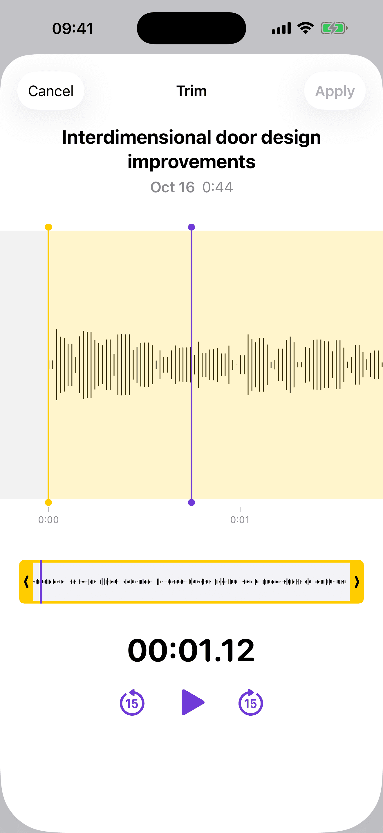 RecorAI audio trimming interface with waveform visualization